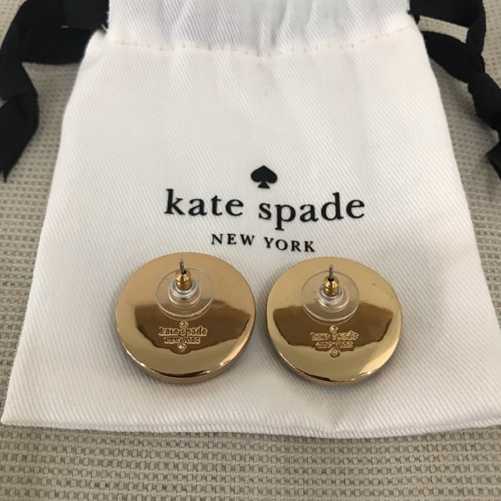 NWOT Kate Spade Set Sail Button Navy & White Gingham Stud Earrings - Picture 4 of 4